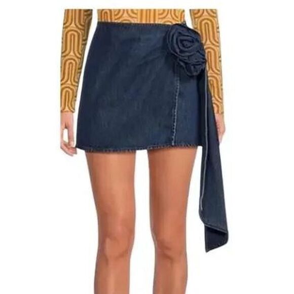 Gianni Bini Rein Rosette Dark Wash Denim Micro Mini Skirt Y2K Piece (Sz 26) - Picture 8 of 8